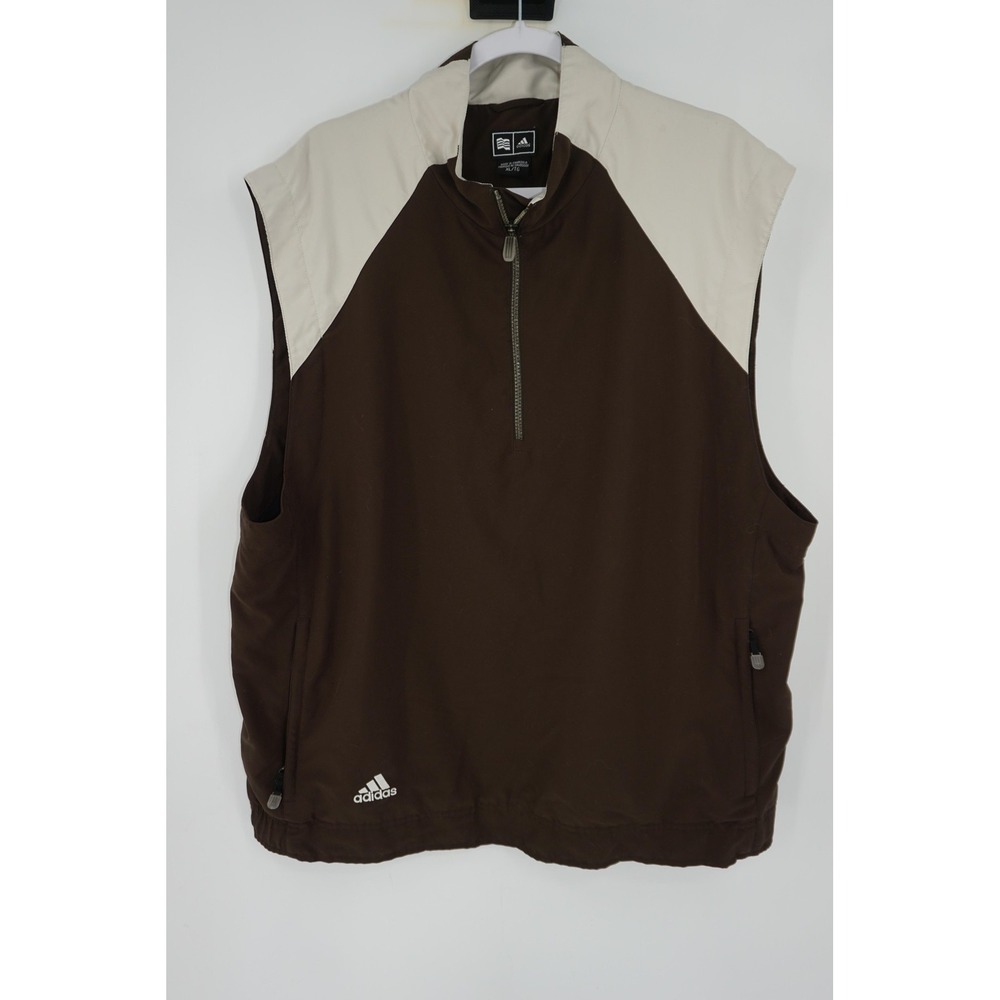 Adidas Golf Vest Mens XL Brown 1/4 Zip Windbreaker Pockets Lined Climaproof